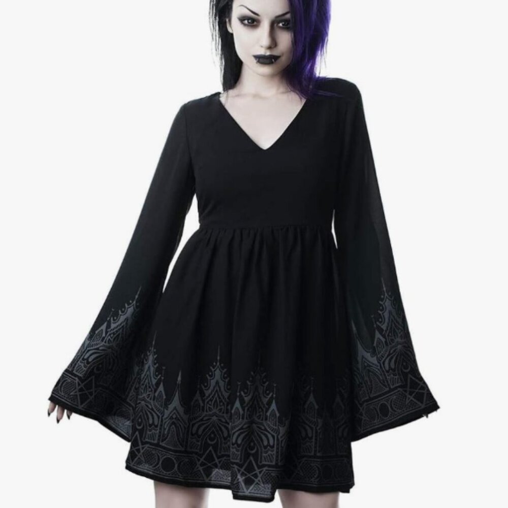 Killstar Duchess Black Bell Sleeve Babydoll Dress